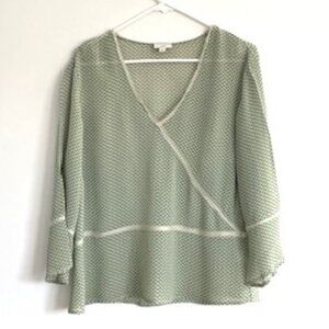 J. Jill Green and Blue Pattern Shirt with Long Sleeves and Lace Trim